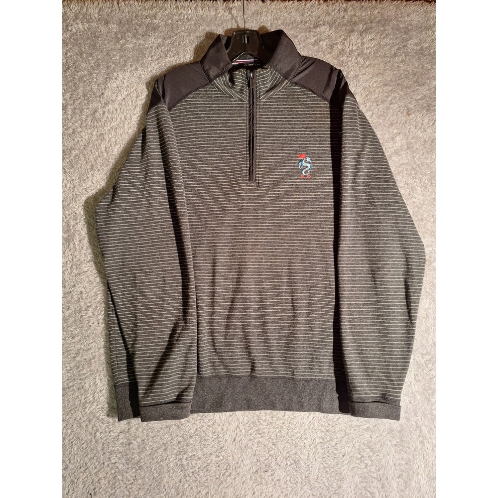 Bugatchi Mens XXL Quarter Zip Pullover Charcoal Grey Striped Dragon Logo JF2100